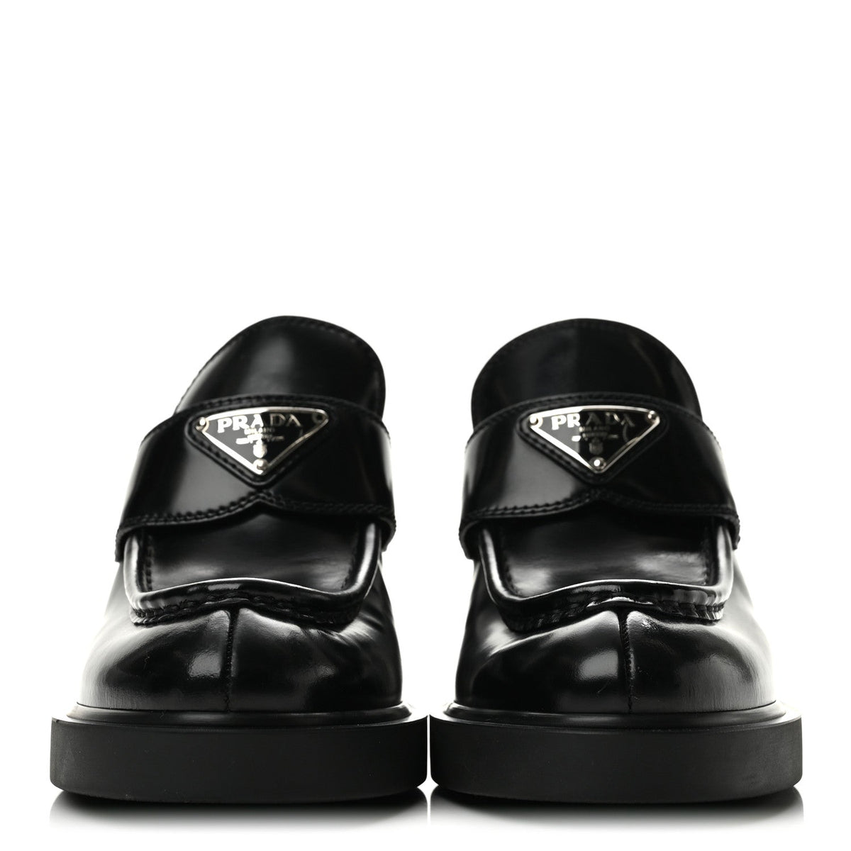 Prada Spazzolato Women's Triangle Logo Platform Loafer Mules 38.5 Black