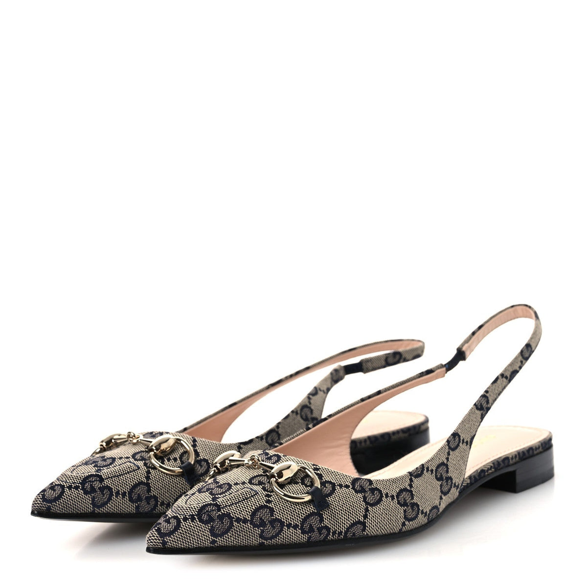 Gucci Monogram Horsebit Women's Slingback Ballet Flats 37.5 Beige Blue