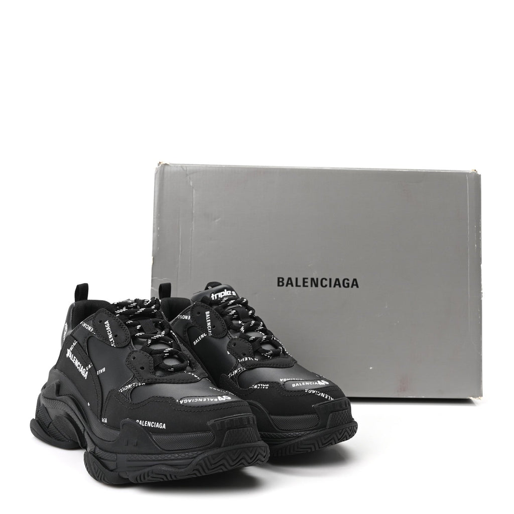 Balenciaga Technical Fabric Men's Triple S Sneakers 40 Black White