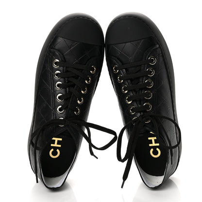 Chanel Lambskin Printed Logo Women's Sneakers 38 Black