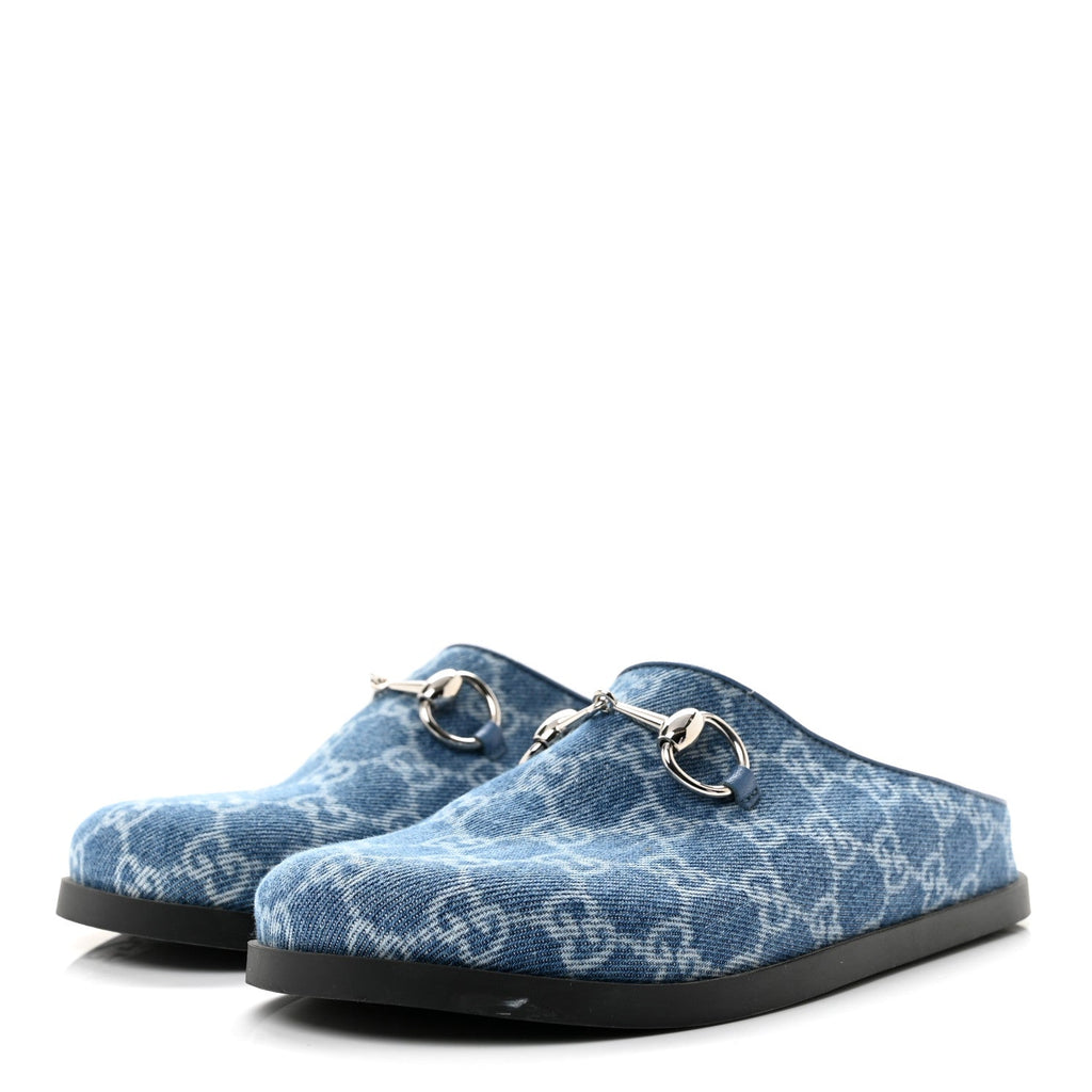 Gucci Denim GG Monogram Women's Granada Kid Horsebit Mules 35 Blue