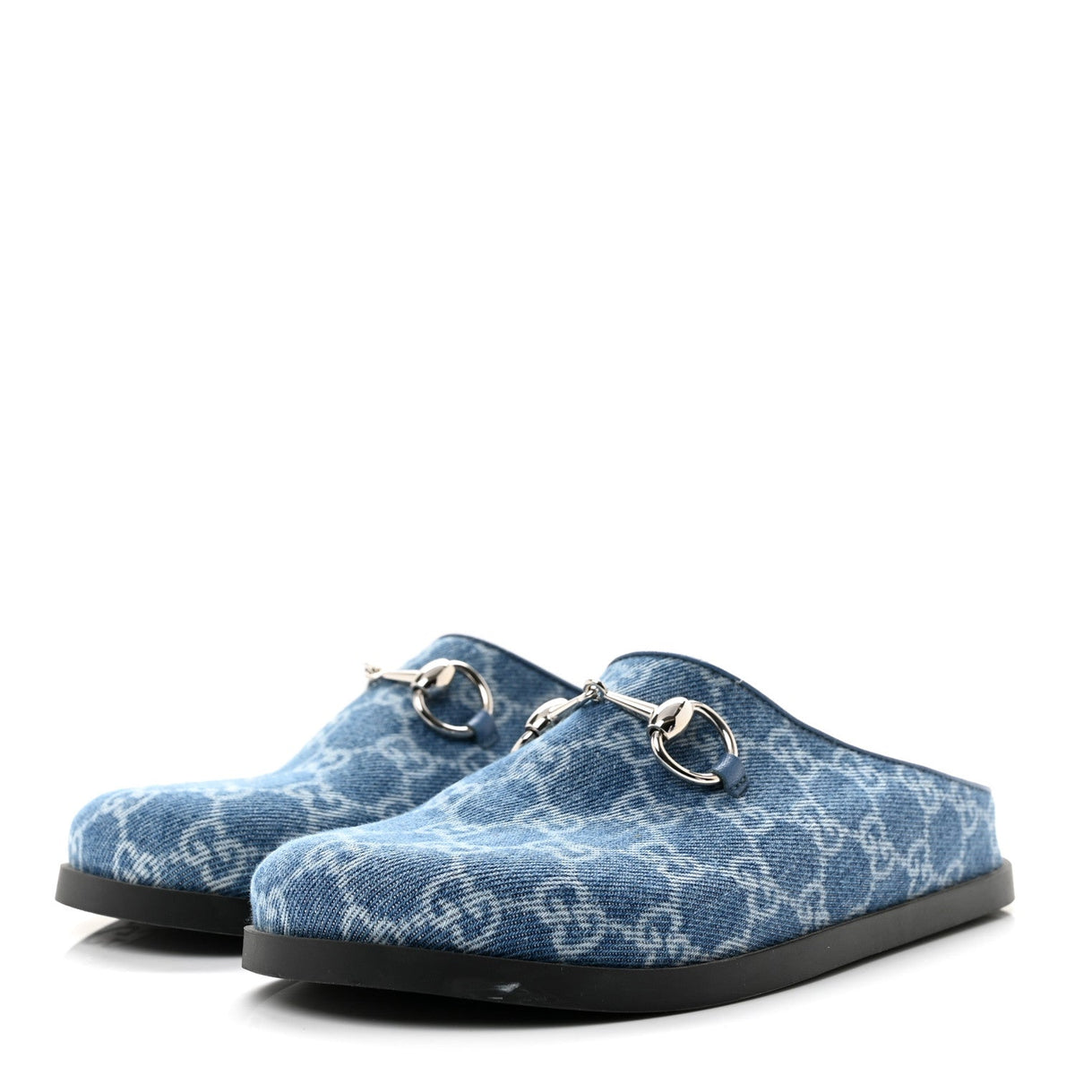 Gucci Denim GG Monogram Women's Granada Kid Horsebit Mules 35 Blue