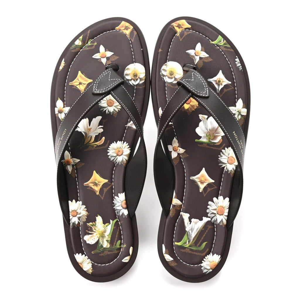 Louis Vuitton Supple Calfskin Men's LV Sunset Thong Sandals 8 Marron