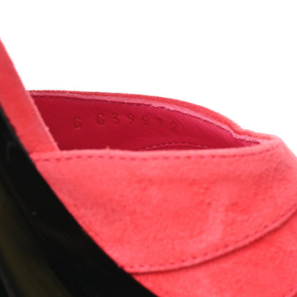 Chanel Suede Kidskin Patent Women's CC Platform Pumps 37 Dark Pink Black
