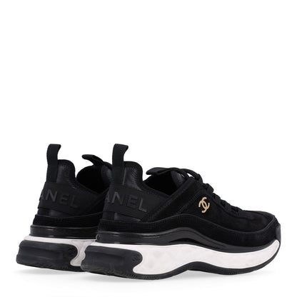 Chanel Suede Calfskin Nylon Grosgrain CC Women's Sneakers Black
