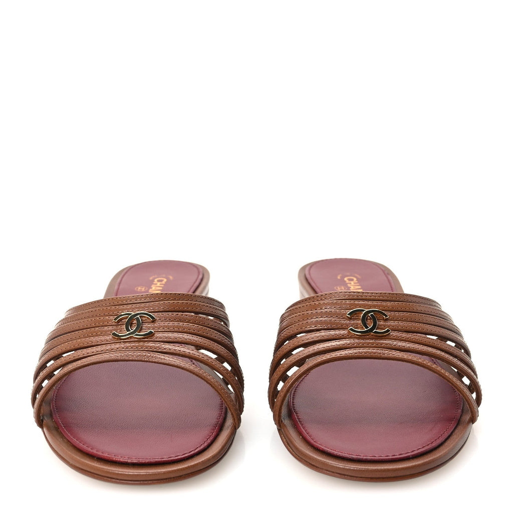 Chanel Goatskin Caged CC Women's Slide Sandals