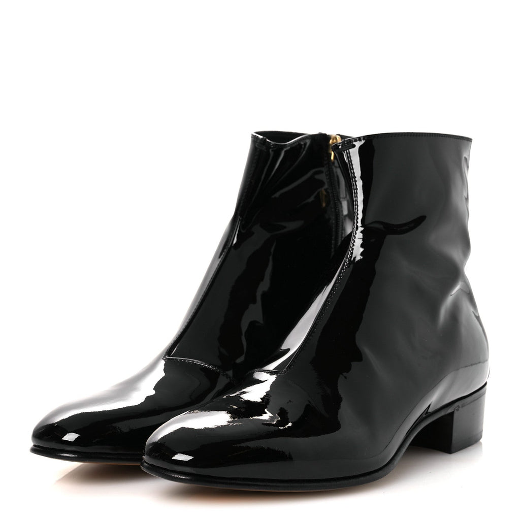 Gucci Patent Calfskin Men's GG Lois Bee Ankle Booties 13 Black