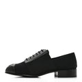 Chanel Calfskin Women's Elastic Lace Up Cap Toe CC Loafers 35.5 Black
