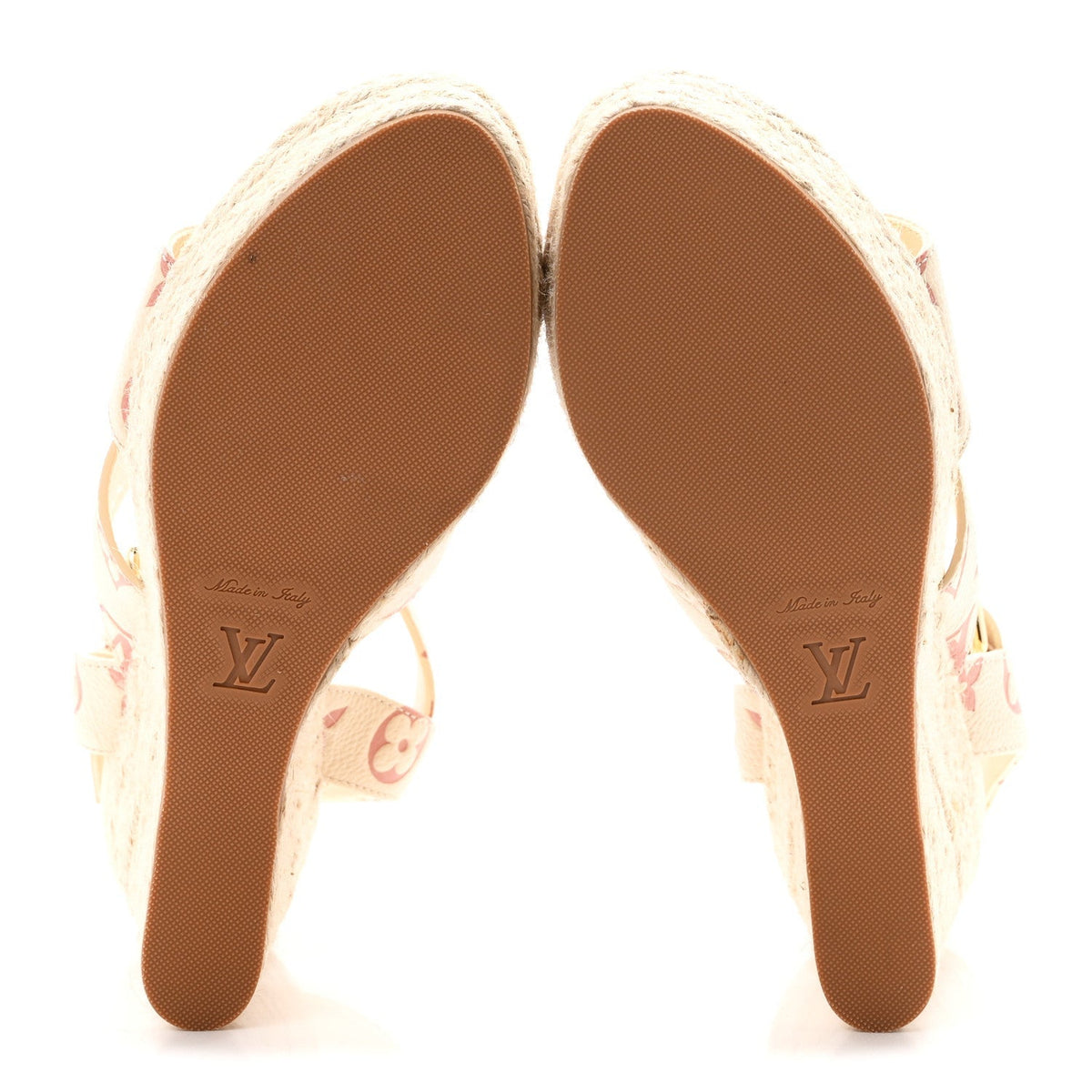 Louis Vuitton Empreinte Monogram Women's Starboard Espadrille Wedge Sandals 37 Creme Rose Trianon