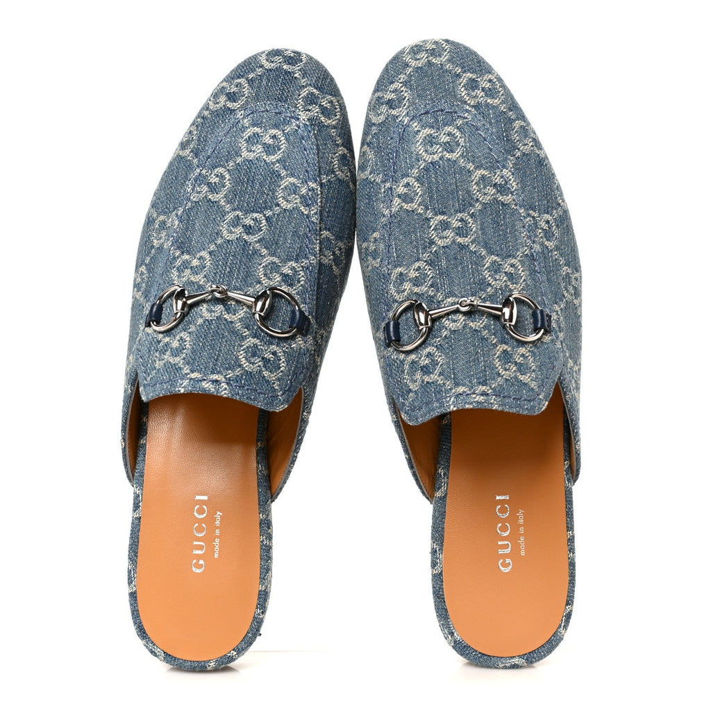 Gucci Denim GG Malaga Kid Women's Princetown Slippers 36.5 Light Blue Royale