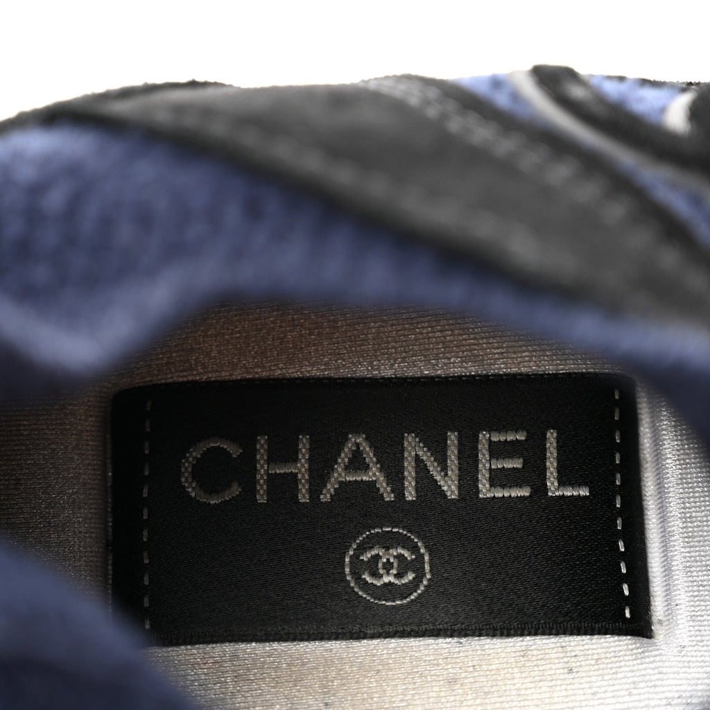Chanel Knit Fabric Suede Calfskin CC Women's Sneakers Navy Black
