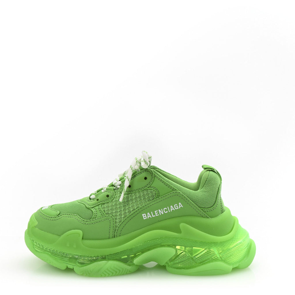 Balenciaga Fabric Mesh Women's Clear Sole Triple S Sneakers 36 Fluo Green