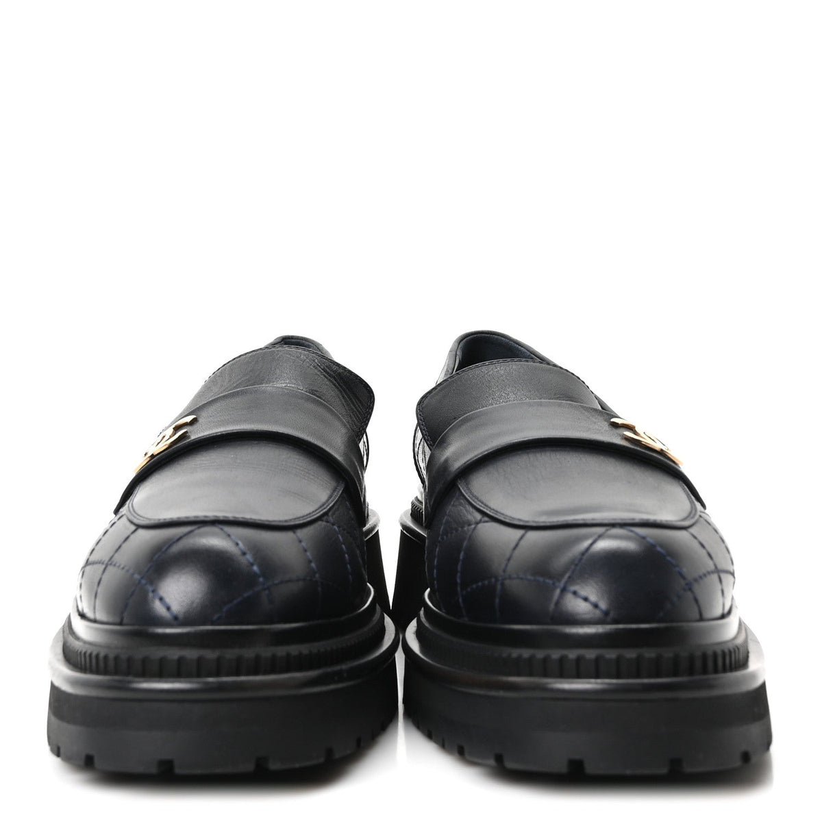 Chanel Calfskin Quilted CC Women's Mocassin Loafers Navy Blue