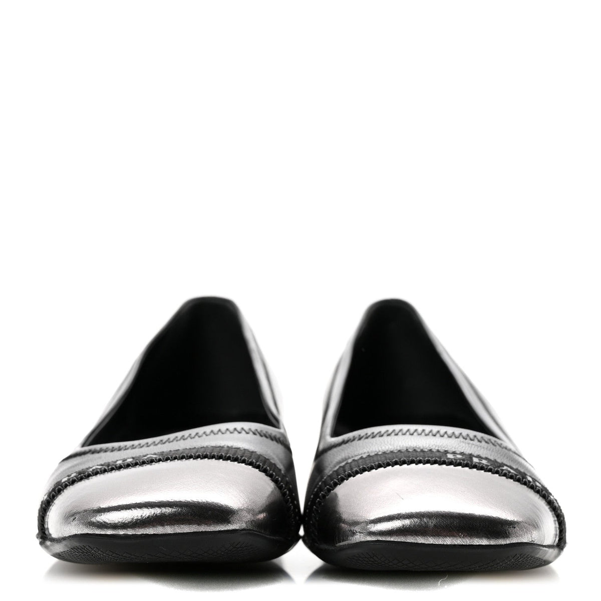 Prada Nappa Metallic Women's Square Toe Ballerina Flats 35.5 Black