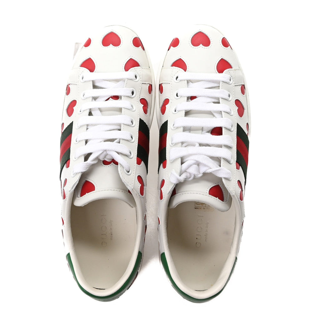 Gucci Calfskin Miro Soft Web Heart Cut Out Women's Ace Sneakers 36.5 White