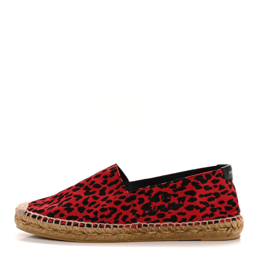 Saint Laurent Canvas Women's Leopard Print Espadrilles 38 Red Black