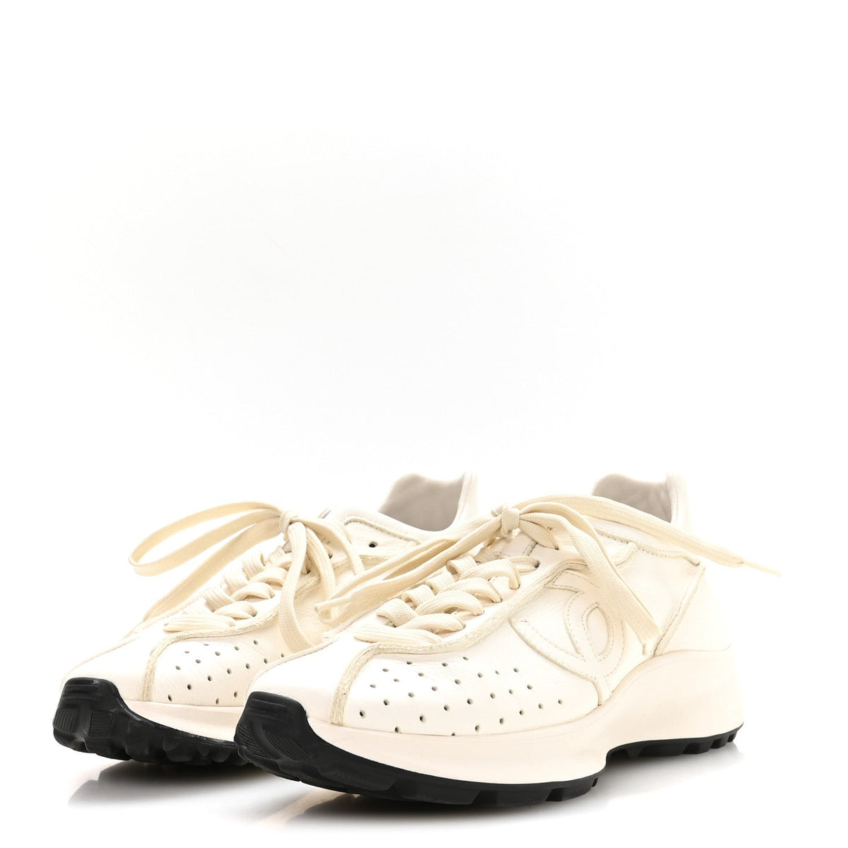 Chanel Calfskin Perforated Women's CC Sneakers 38 White