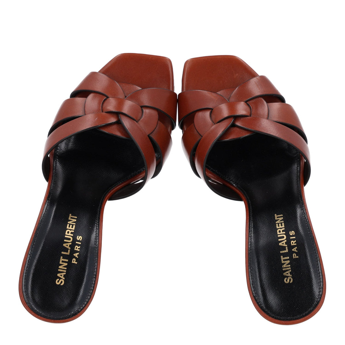 Saint Laurent Calfskin Women's Tribute 85 Slide Sandals 36 New Papaya