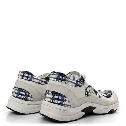 Chanel Tweed Suede Calfskin CC Women's Sneakers Blue