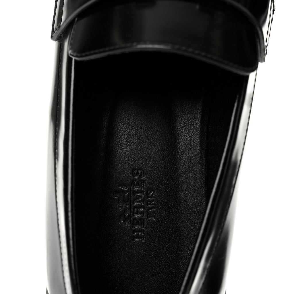 Hermès Glazed Calfskin Faubourg Women's Loafers Black