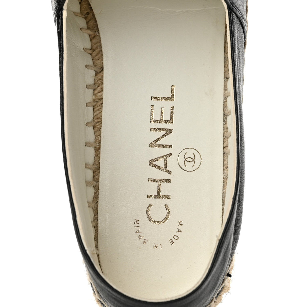 Chanel Lambskin CC Women's Espadrilles 37 Black White Dark Grey