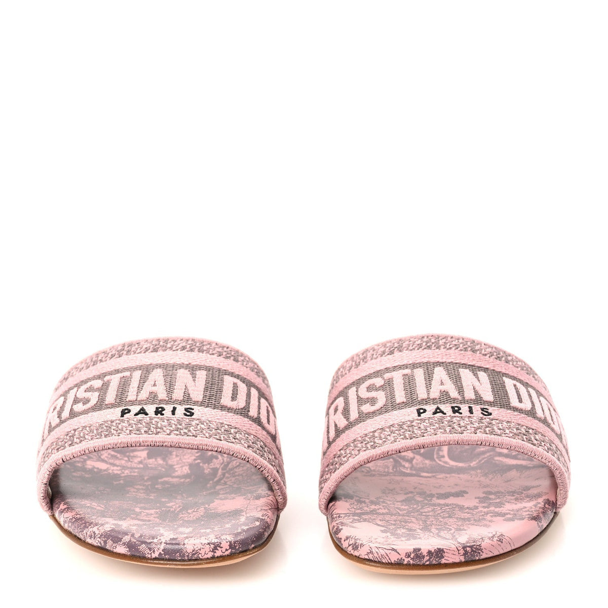 Christian Dior Canvas Women's Toile De Jouy Embroidered Dway Flat Slide Sandals 36 Chateau Rose