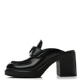 Prada Spazzolato Women's Triangle Logo Platform Loafer Mules 38.5 Black