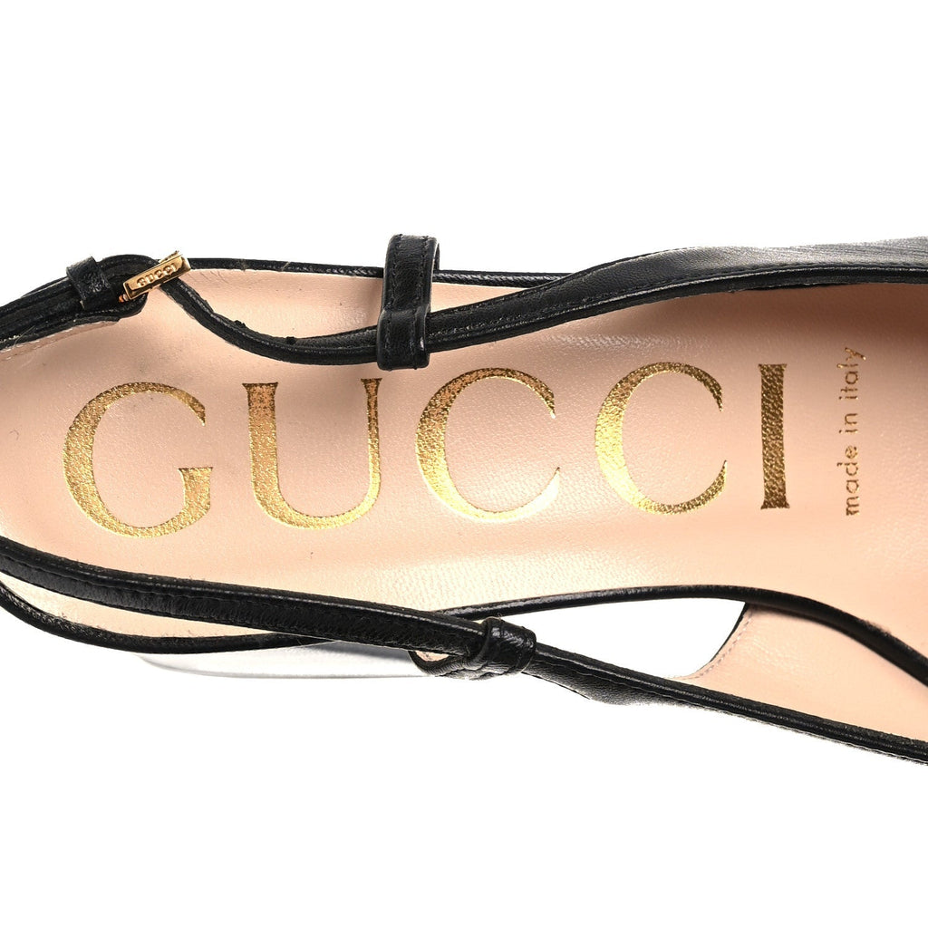 Gucci Malaga Kid Horsebit Women's 75mm Slingback Pumps 37 Black