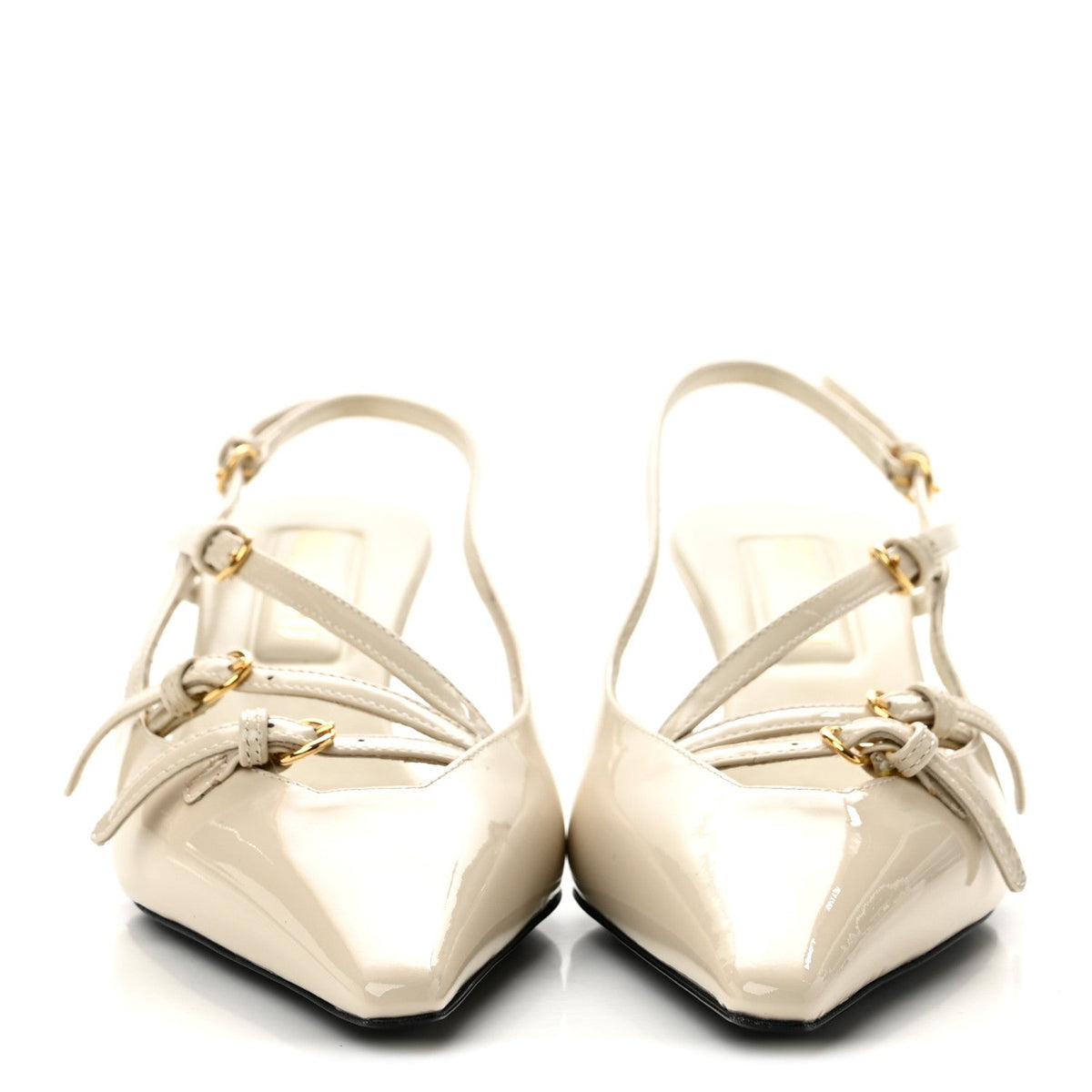 Miu Miu Vernice Patent Buckle Women's 55mm Slingback Pumps 36 Avorio