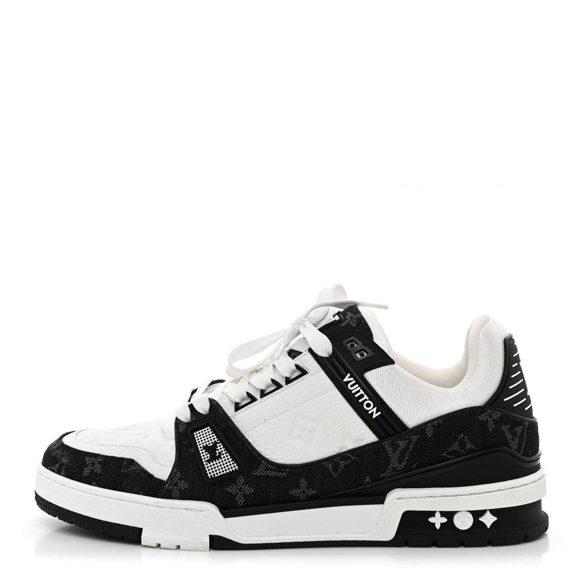 Louis Vuitton Calfskin Denim Men's LV Trainer Sneakers 10 Black