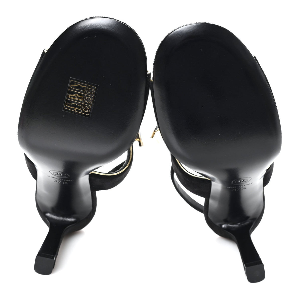 Chanel Suede Women's CC Bow Slingback Pumps 37.5 Black Gold
