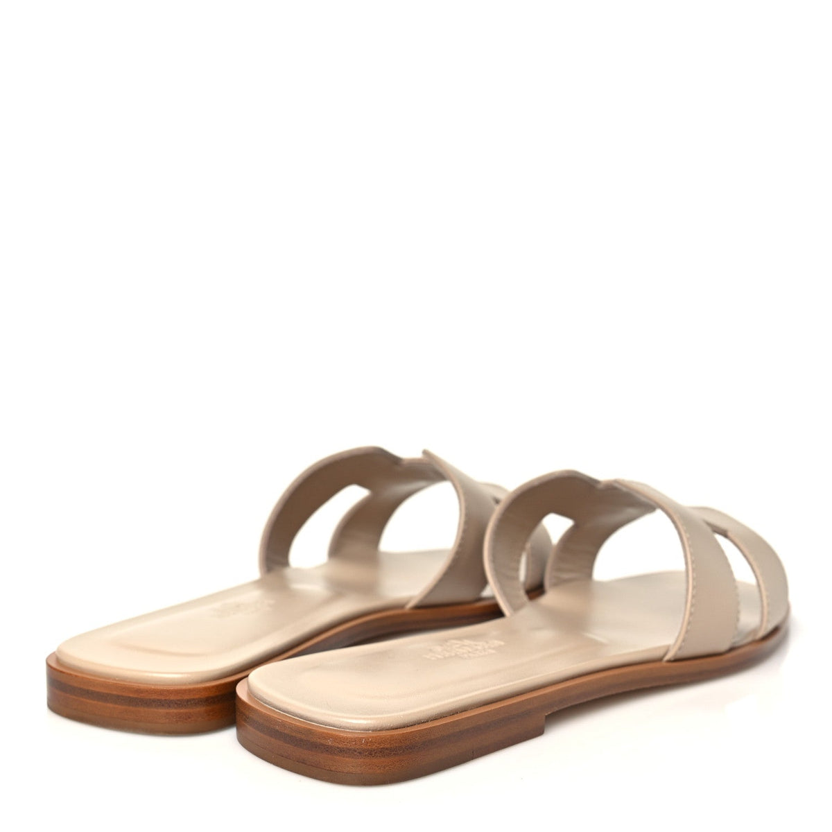 Hermes Box Calfskin Women's Oran Sandals 37.5 Beige Nude