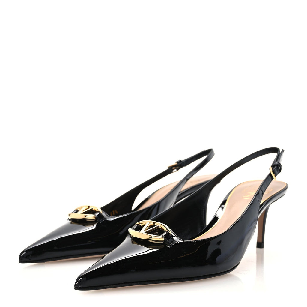 Valentino Garavani Patent Women's VLogo Slingback Pumps 37.5 Black