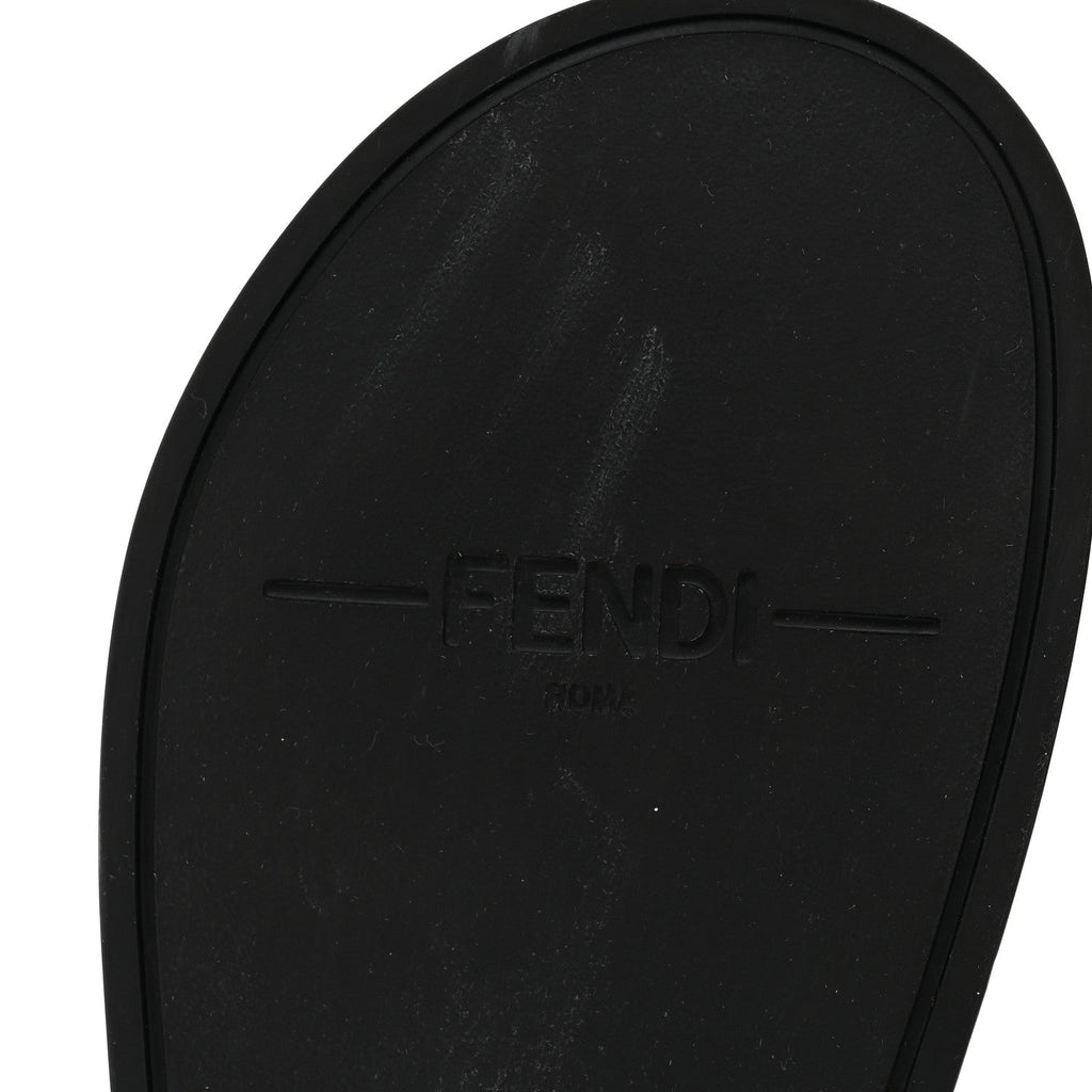 Fendi Fabric Jacquard Nappa FF Women's Feel Buckled Slide Sandals 37 Tobacco Black
