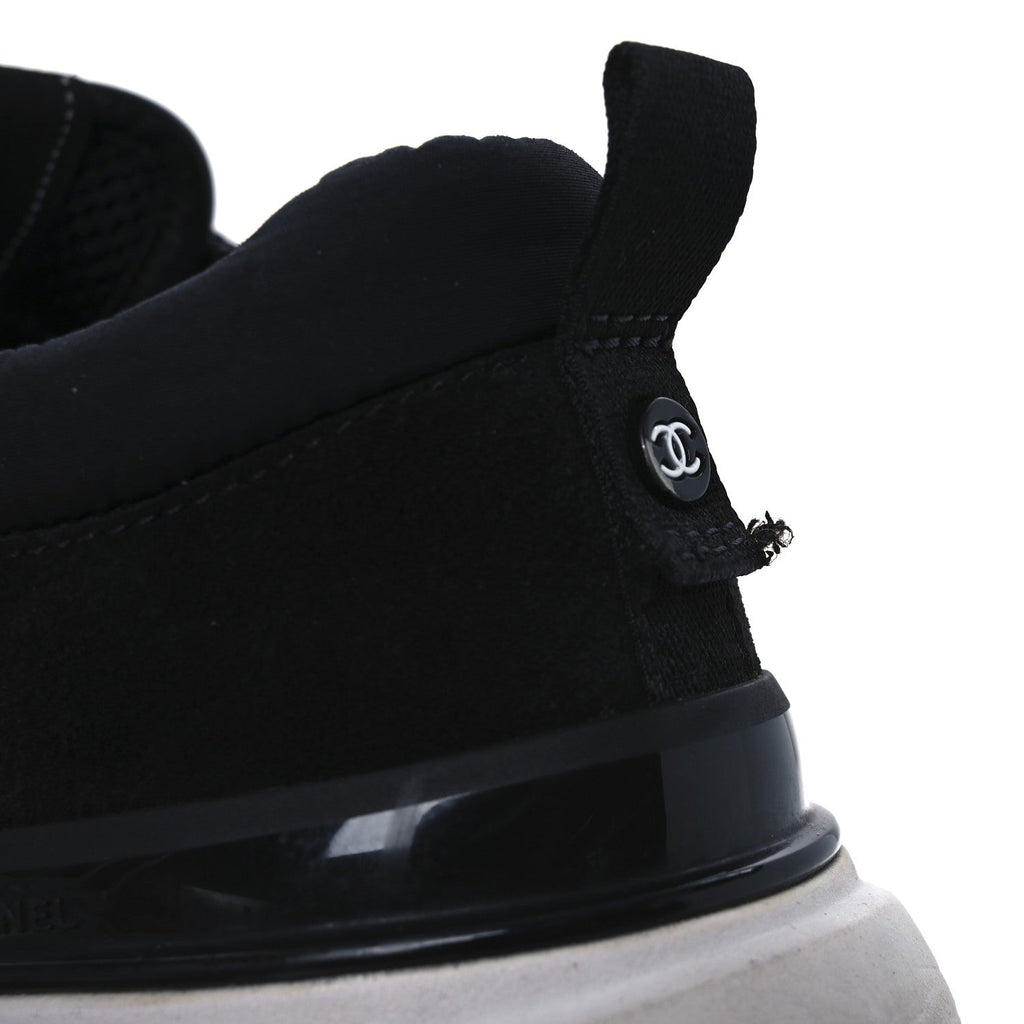 Chanel Calfskin Mesh Lycra Suede Women's Logo Sneakers 40 Black