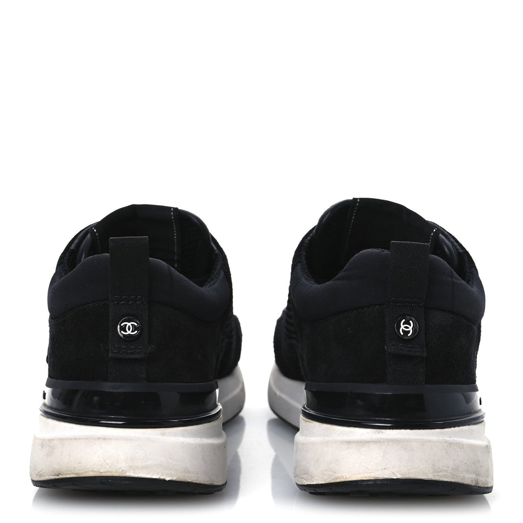 Chanel Calfskin Mesh Lycra Suede Women's Logo Sneakers 40 Black