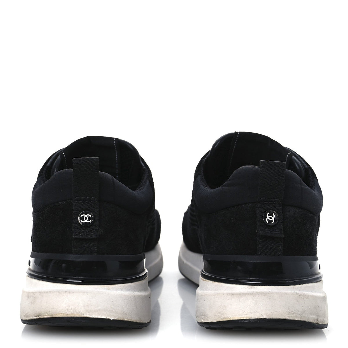 Chanel Calfskin Mesh Lycra Suede Women's Logo Sneakers 40 Black