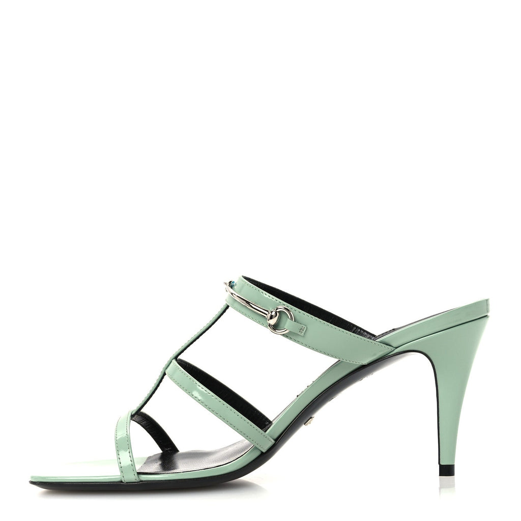 Gucci Calfskin Women's Regent Horsebit Mid Heel Sandals 38.5 Pacific Green