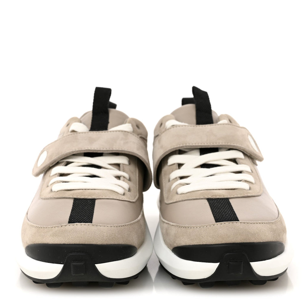 Hermes Calfskin Suede Goatskin Women's Loop Sneakers 37 Beige Galet