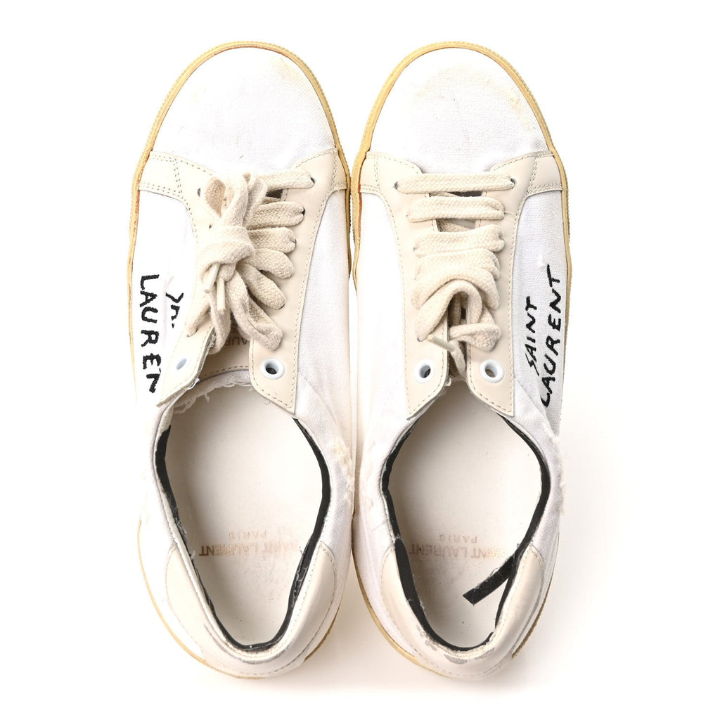 Saint Laurent Distressed Canvas Court Classic Sneakers 39 Panna