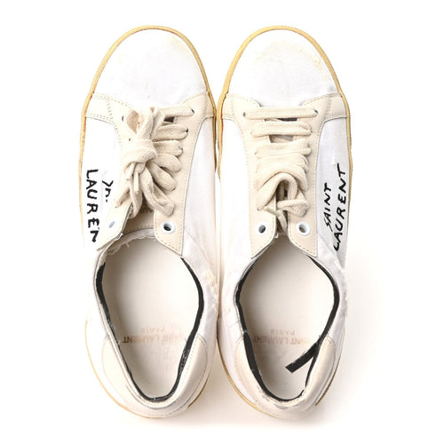Saint Laurent Distressed Canvas Court Classic Sneakers 39 Panna