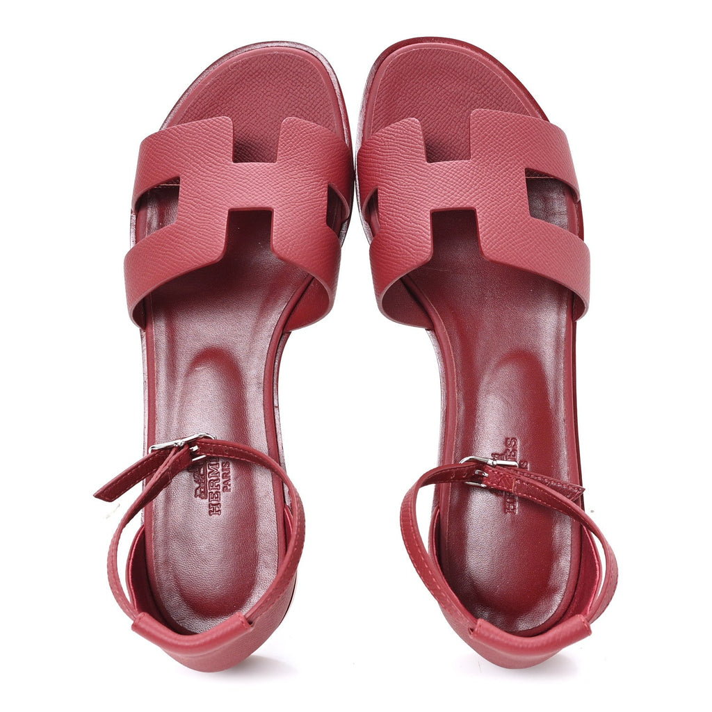 Hermes Epsom Women's Santorini Sandals 38 Rouge H