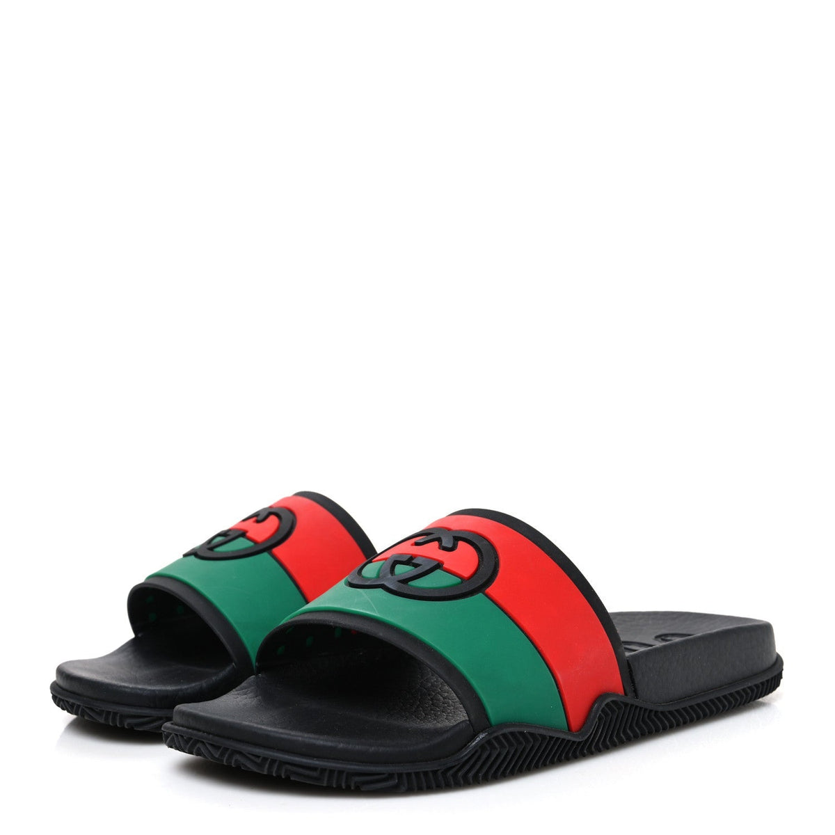 Gucci Rubber Web Women's Interlocking G Slide Sandals 35 Black