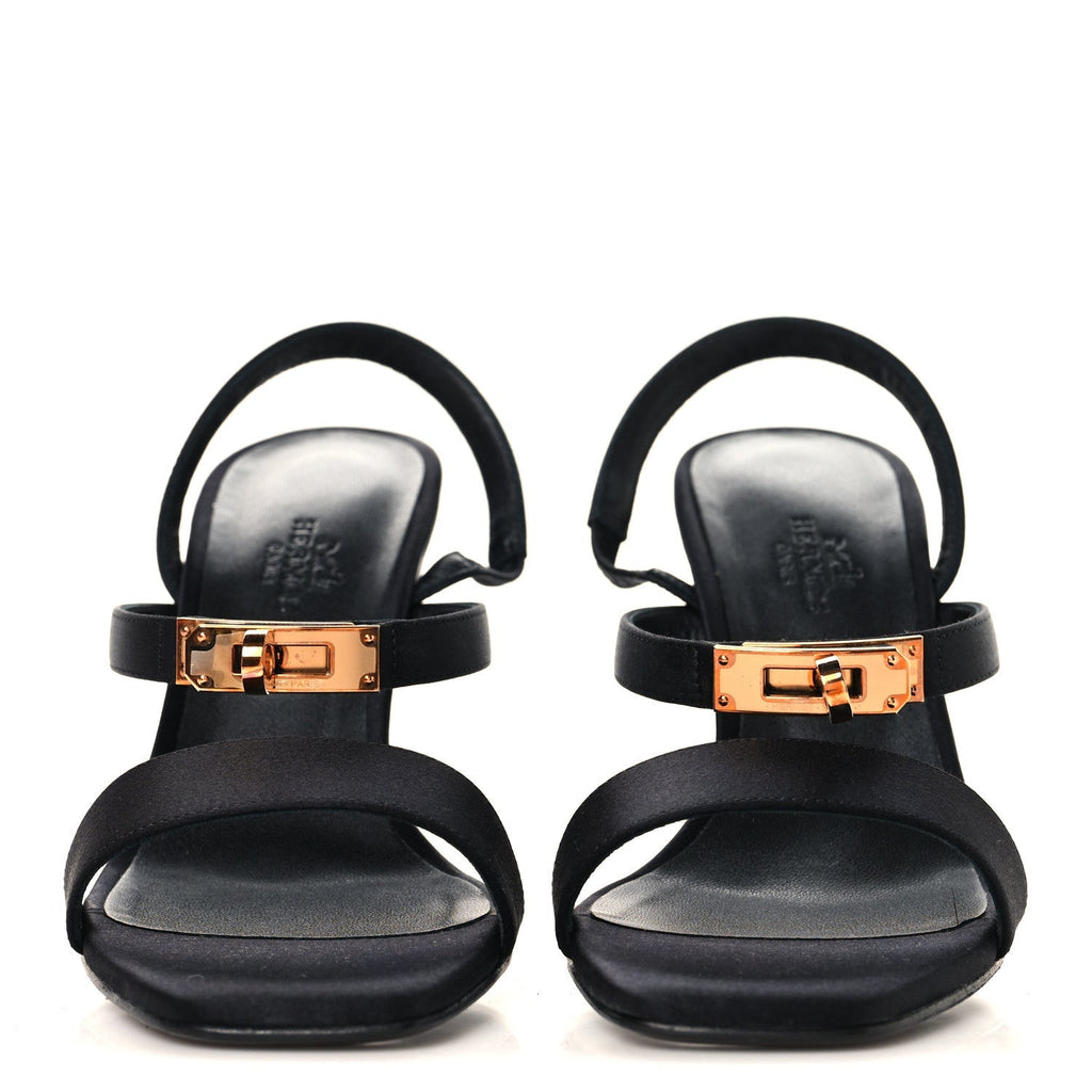 Hermes Satin Women's Glamour 95 Sandals 36.5 Black
