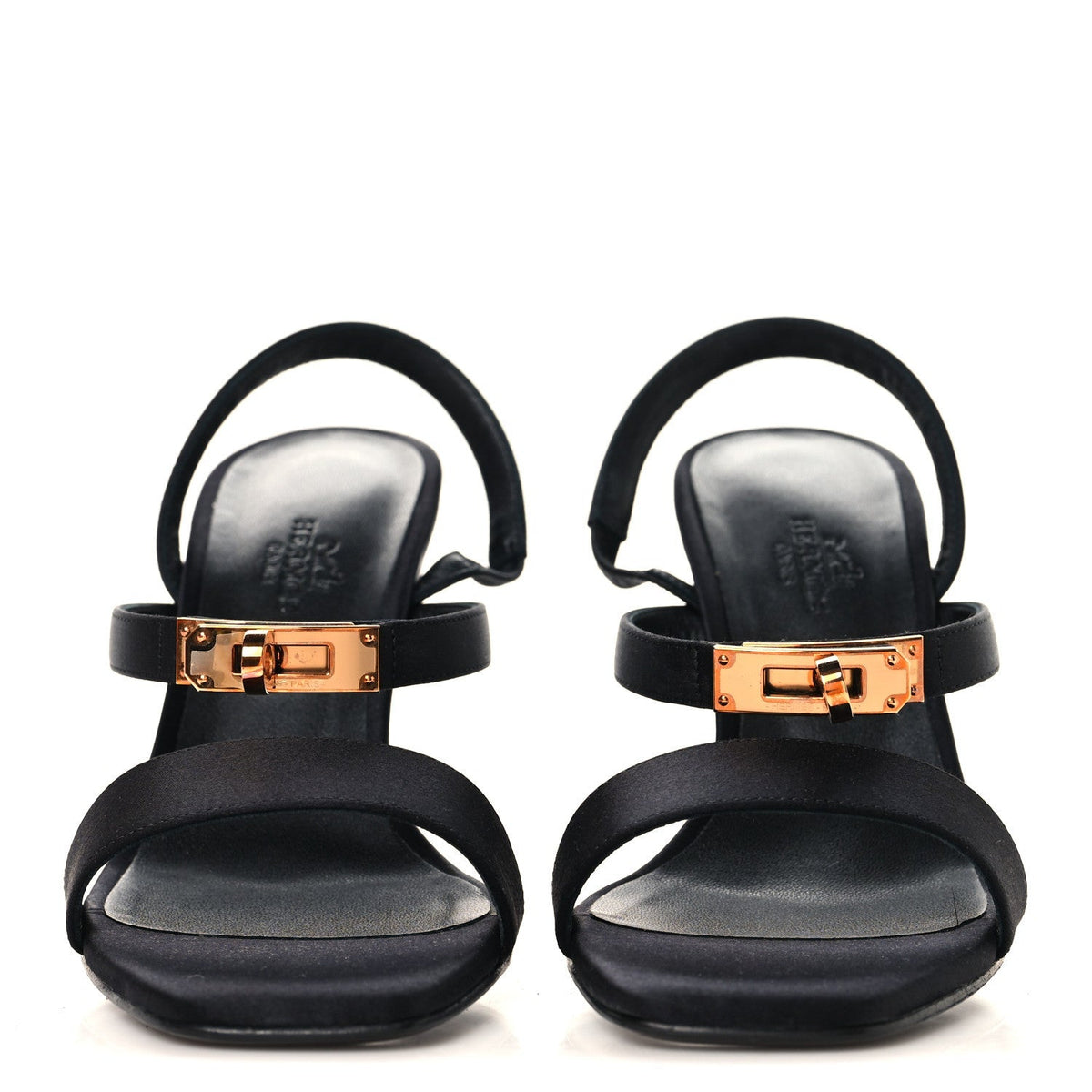 Hermes Satin Women's Glamour 95 Sandals 36.5 Black