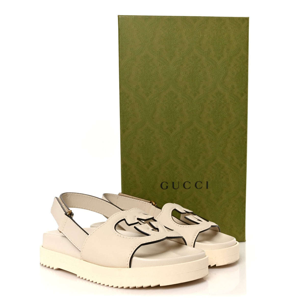 Gucci Softy Calfskin Women's Interlocking G Slingback Sandals 35.5 Mystic White