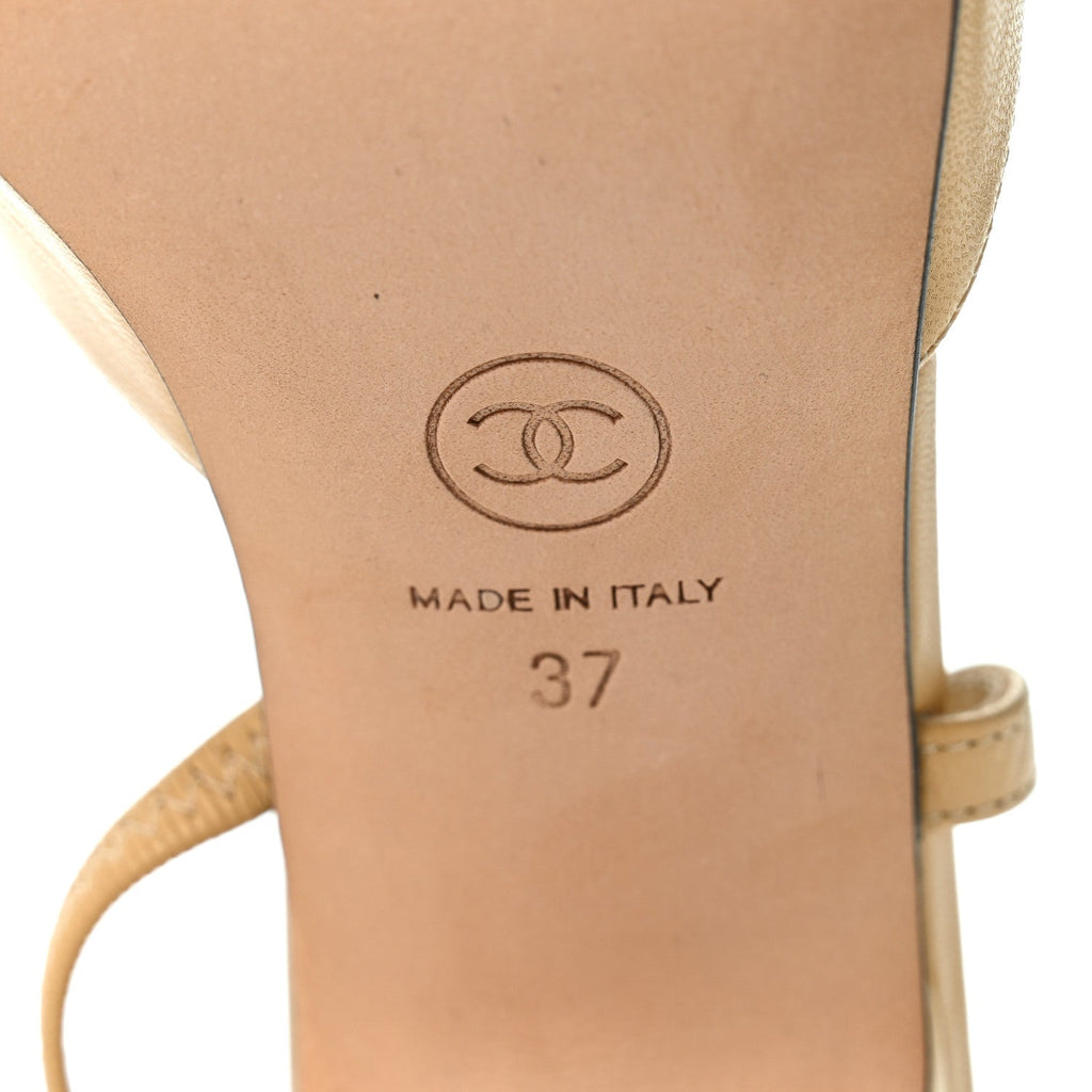 Chanel Goatskin Grosgrain Women's Cap Toe CC Slingback Pumps 37 Beige Black