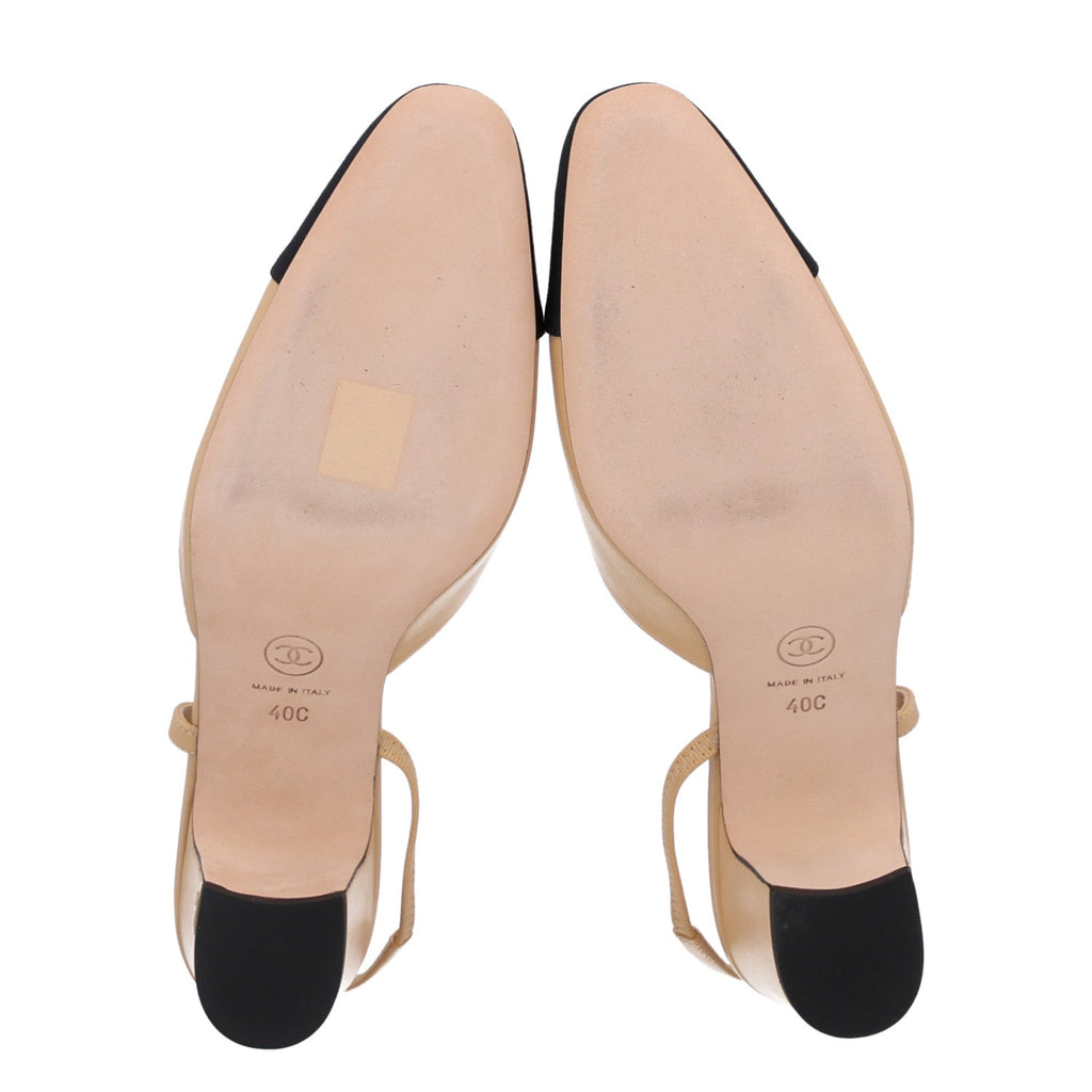 Chanel Goatskin Grosgrain Cap Toe CC Slingback Women's Pumps