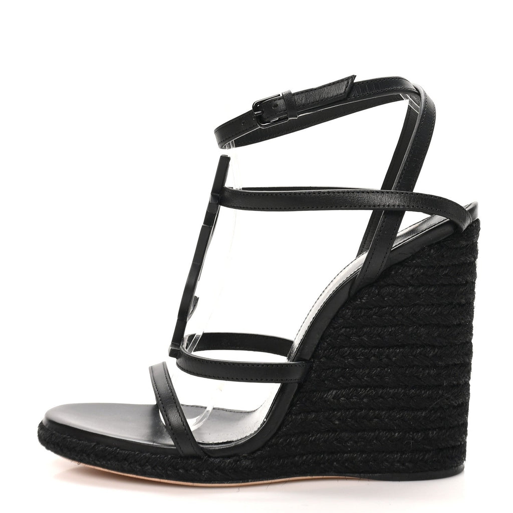 Saint Laurent Calfskin Women's Cassandra Espadrille 105mm Wedges 36 Black