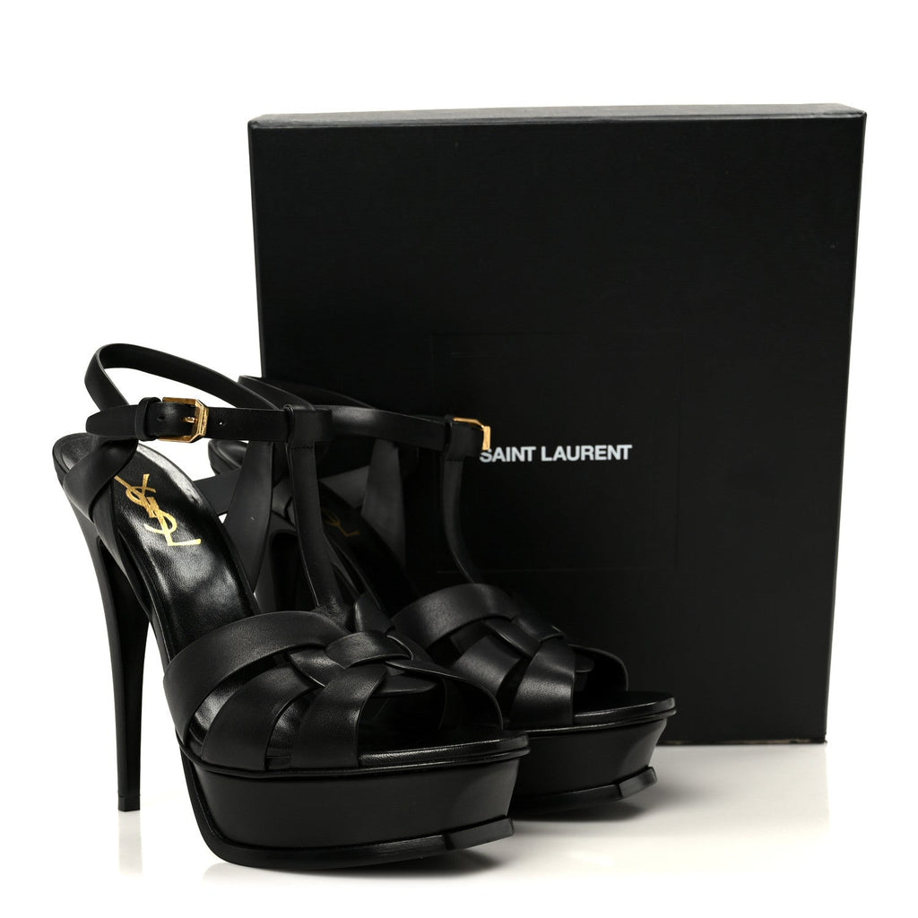 Saint Laurent Calfskin Women's Tribute 105 Sandals 39.5 Black